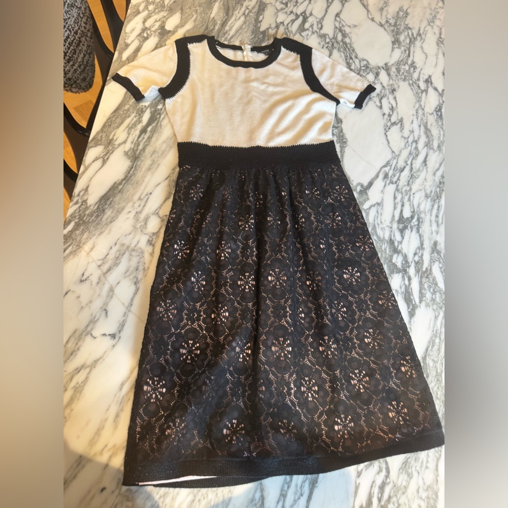 Raoul Monochrome Knit and Lace Dress